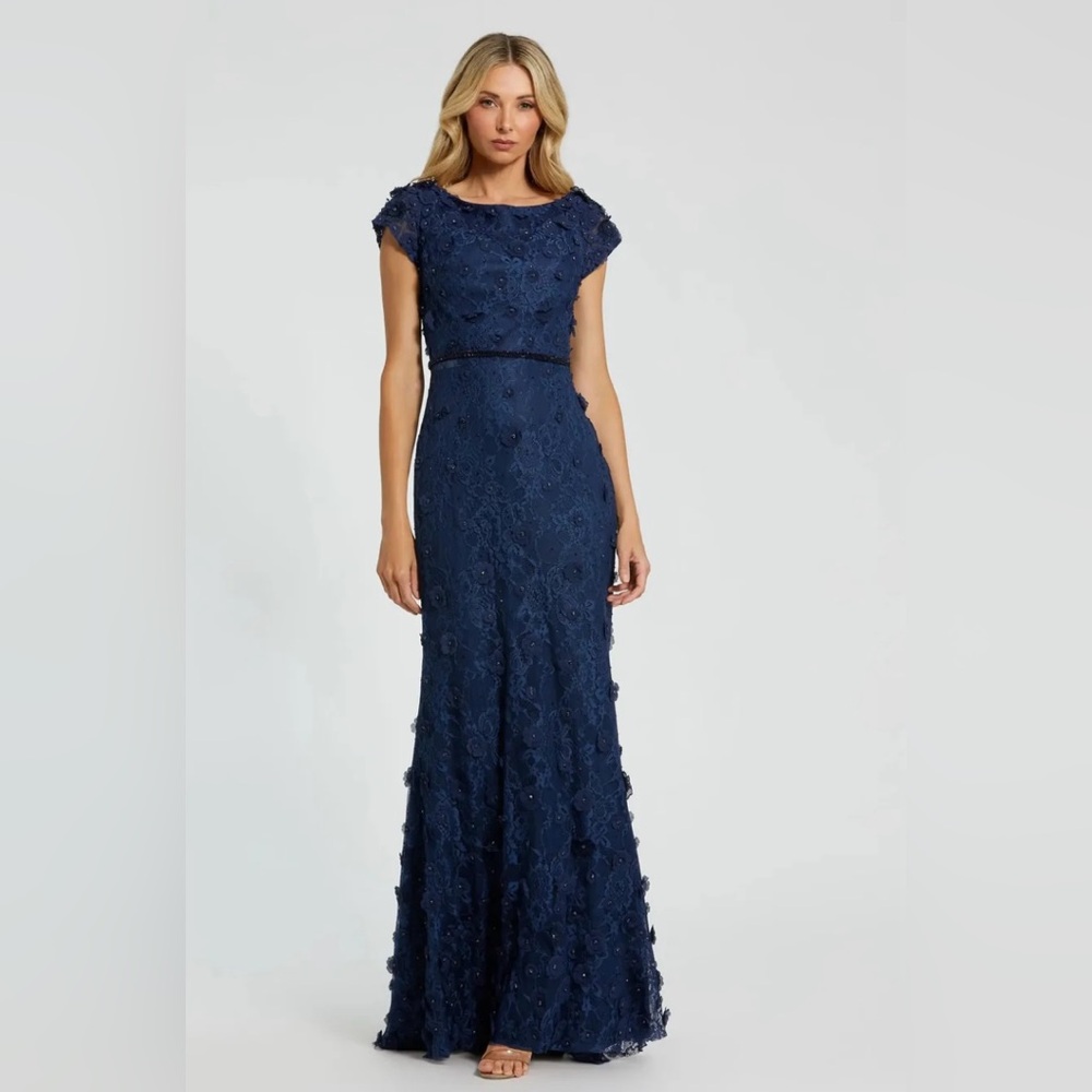 Mac Duggal Navy Floral Maxi Dress
